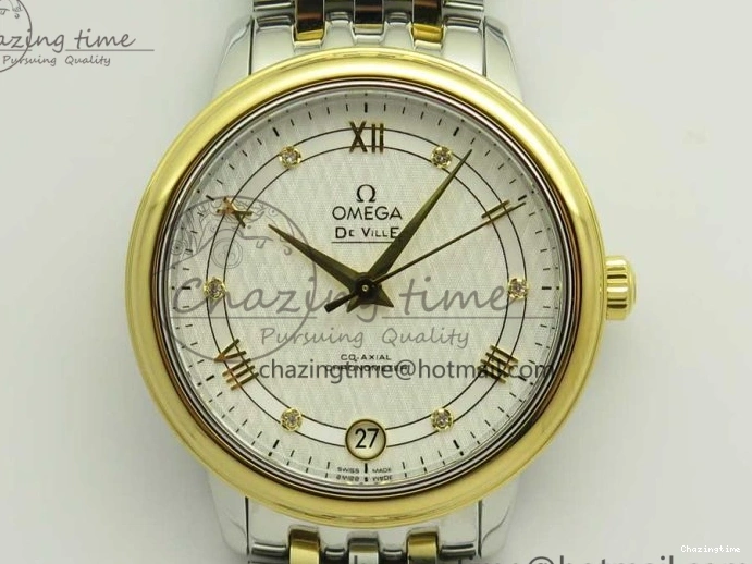 0106 Attractive De Ville Prestige Ladies 32.7mm SS MKF 1:1 Best Edition White Dial Roman Markers on SS YG Bracelet MIYOTA 7965